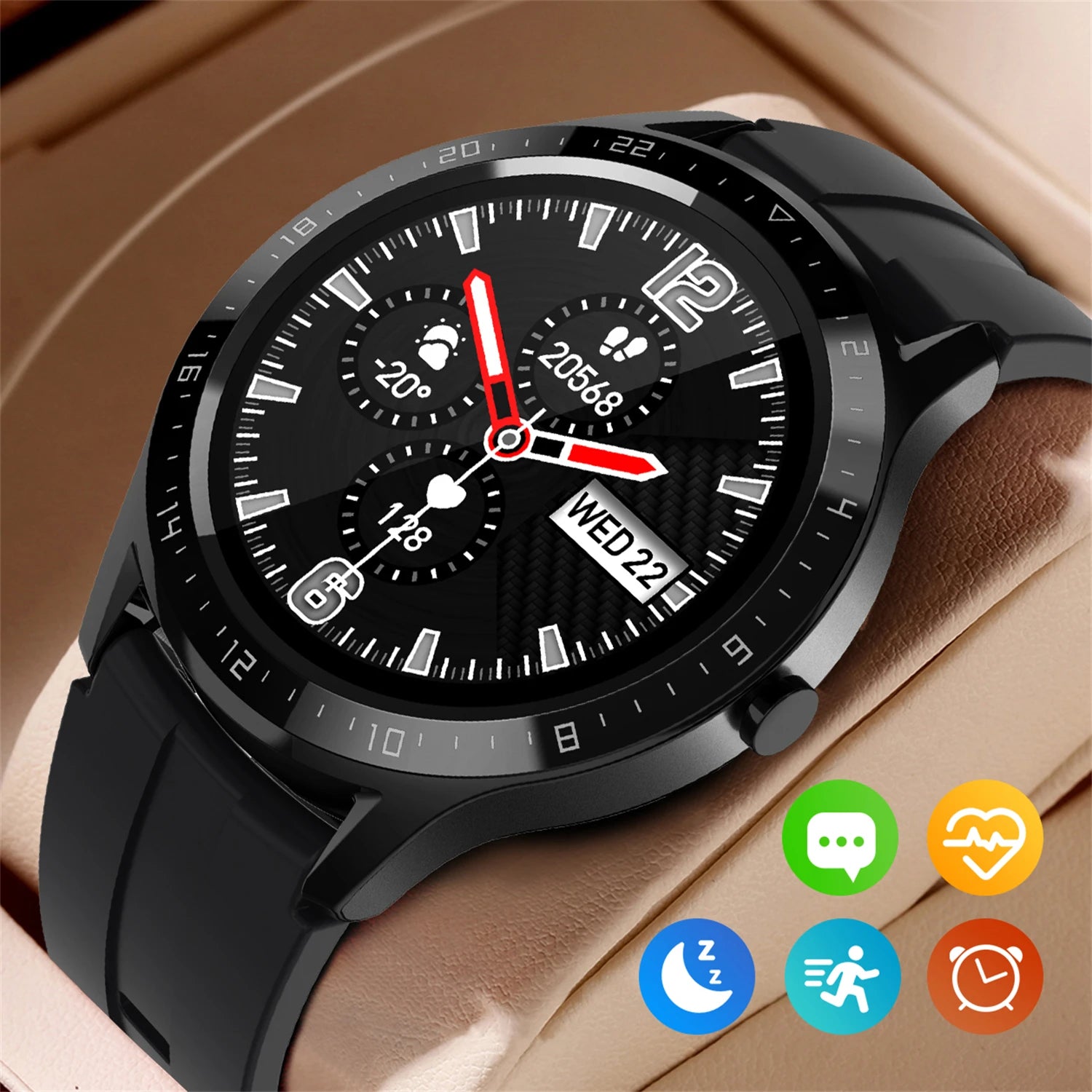 Montre connectée de fitness avec écran HD 1,28 pouce, pour le sport et le suivi de la santé, étanche IP67, pour hommes et femmes.