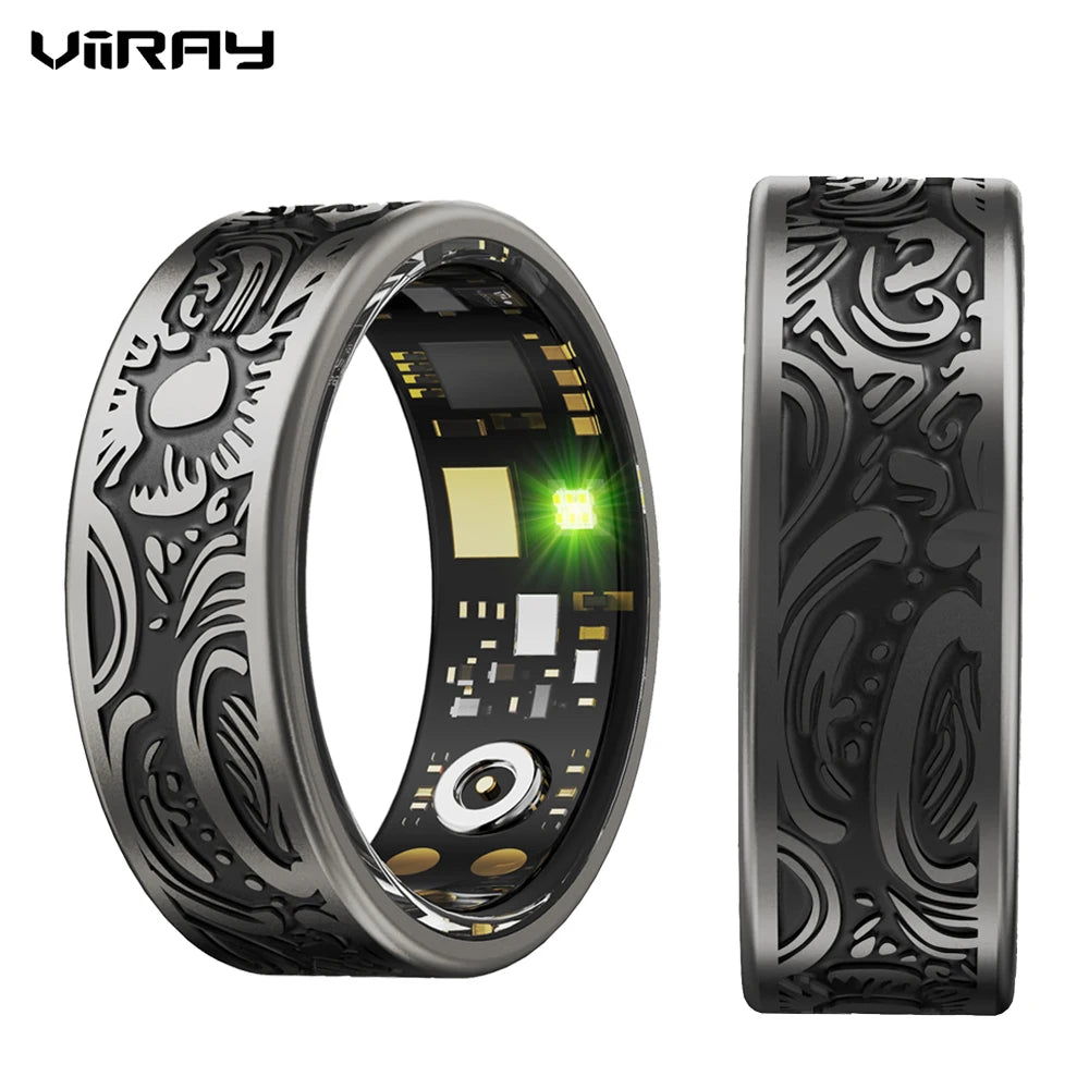 Bague connectée - Bracelet d'activité avec suivi du sommeil, podomètre et plus de 20 modes d'exercice, étanche IP68, acier inoxydable, style rétro