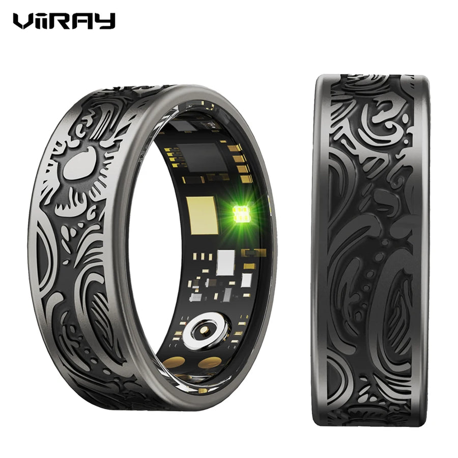 Smart Ring - Fitness Tracker with Sleep Monitor, Pedometer & 20+ Exercise Modes, IP68 Waterproof, Stainless Steel Retro-Fashion