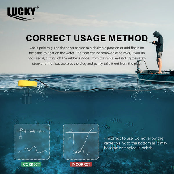 FFC1108-1 Alarm 100M Portable Sonar Fish Finders 45 degrees Sonar Coverage Echo Sounder Alarm Transducer Lake Sea Fishing