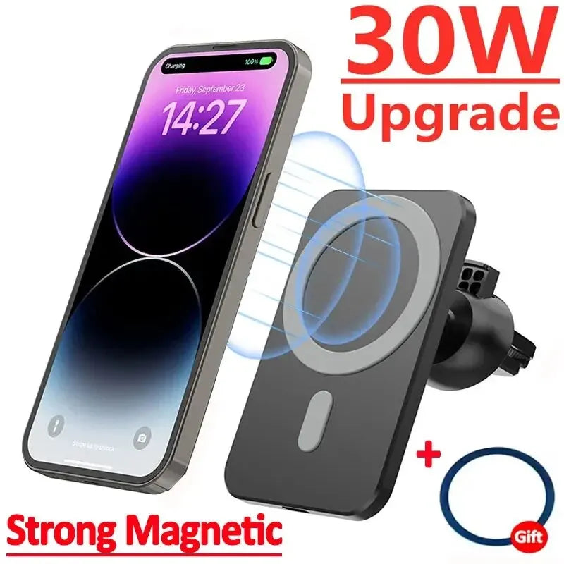 Chargeur sans fil magnétique 30 W pour voiture, compatible avec iPhone 15, 14, 13, 12 Pro Max et Mini. Support de téléphone Macsafe pour voiture, station de charge rapide.