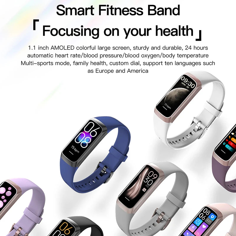 Fitness Tracker Activity Tracker 1.10''AMOLED Touch Color Screen,Smart Watch With 24/7 Blood Oxygen Heart Rate IP68 Waterproof