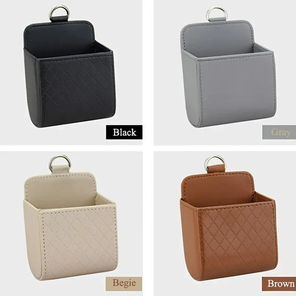 Support de téléphone de voiture à fixer sur la grille d'aération, boîte de rangement suspendue, pochette en cuir PU pour téléphone portable, organisateur de lunettes, accessoires de voiture