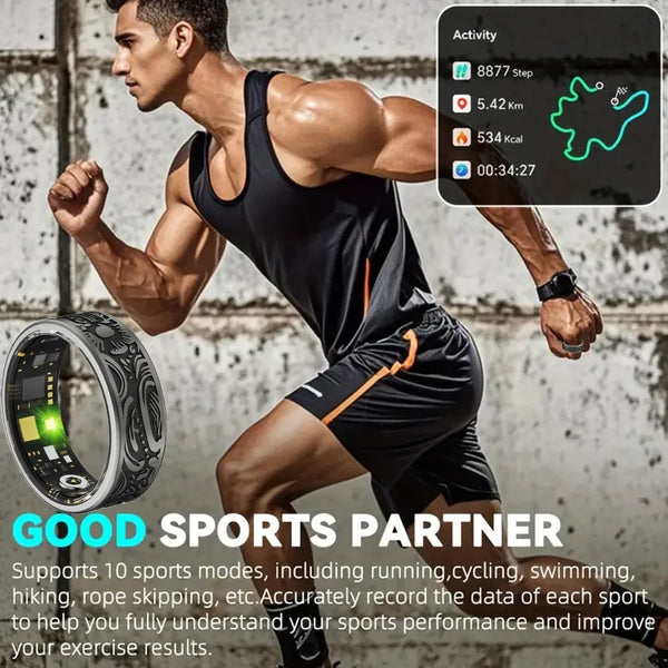 Bague connectée - Bracelet d'activité avec suivi du sommeil, podomètre et plus de 20 modes d'exercice, étanche IP68, acier inoxydable, style rétro