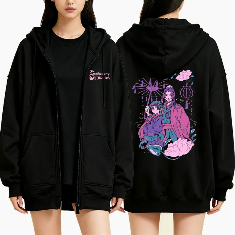 Anime The Apothecary Diaries Zipper Hoodie Men Women Kawaii Fashion Harajuku Casual Long Sleeve Fleece Sweatshirts Jacket Coat