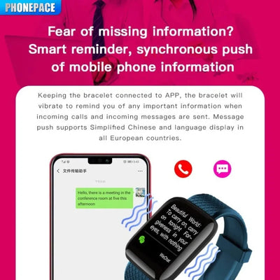 Smart Fitness Tracker Bracelet with Color Screen Health Reminders Exercise Step Counting Intelligent Information Notifications