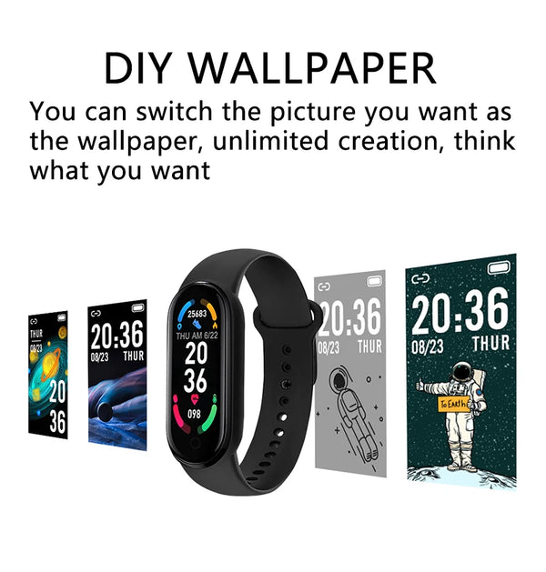 Montre connectée M6 pour hommes et femmes, bracelet de sport et de fitness, moniteur de fréquence cardiaque et de pression artérielle, étanche, multifonctions