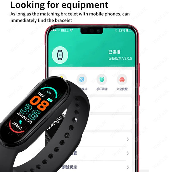 Montre connectée M6 pour hommes et femmes, bracelet de sport et de fitness, moniteur de fréquence cardiaque et de pression artérielle, étanche, multifonctions