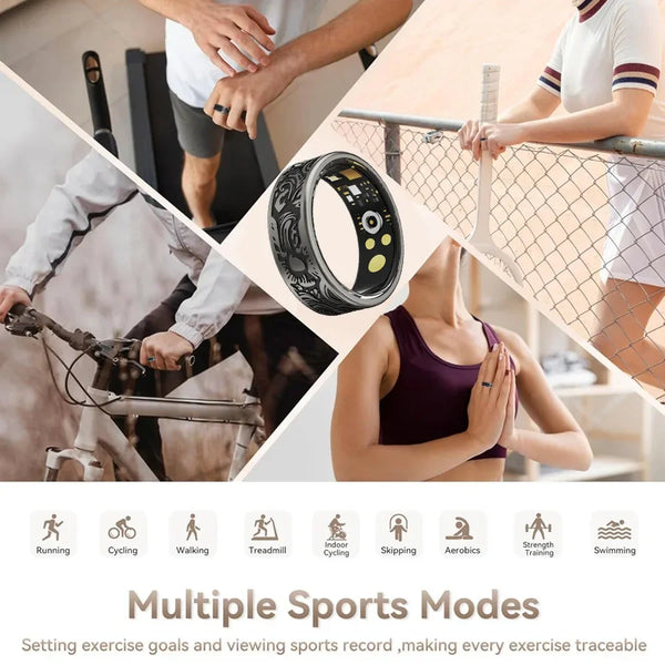 Bague connectée - Bracelet d'activité avec suivi du sommeil, podomètre et plus de 20 modes d'exercice, étanche IP68, acier inoxydable, style rétro
