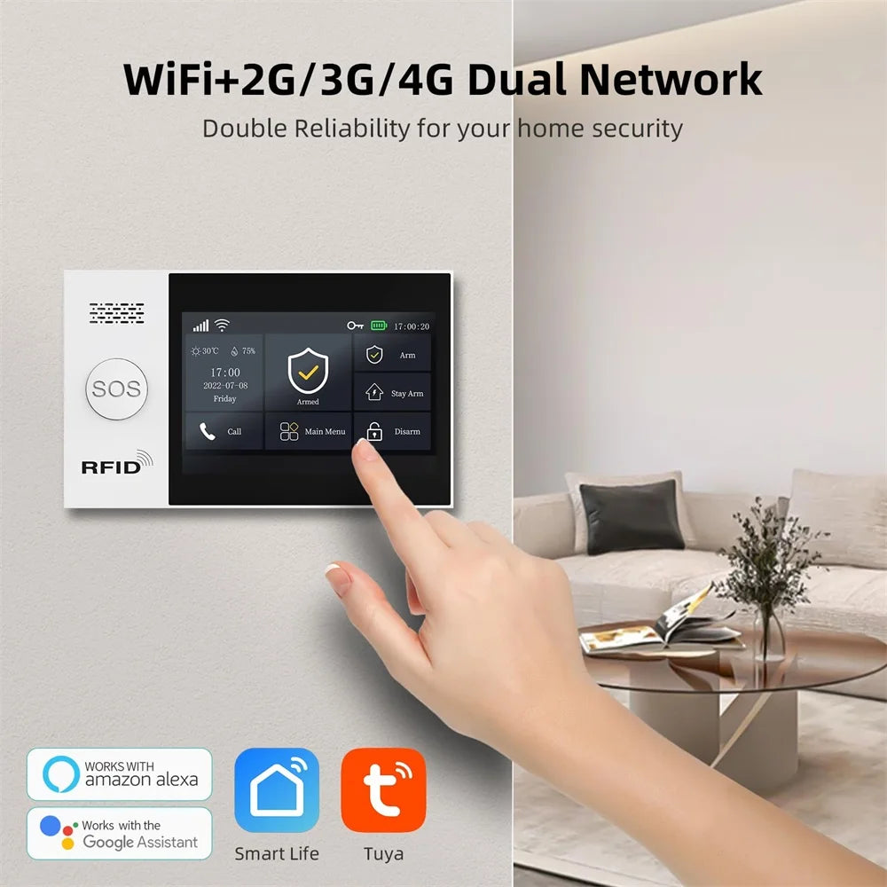 TUYA WIFI Smart GSM Alarm System Smart Life Security Protection For Home with PIR Wireless Solar Siren Alexa